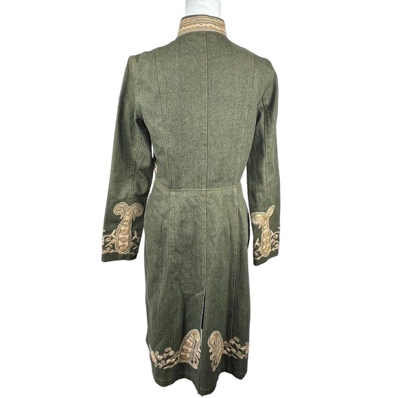 Plenty Tracy Reese Anthropologie Olive Green Embroidered Long Denim Nehru Jacket - Picture 15 of 16